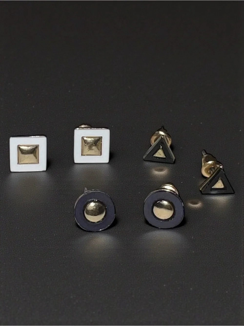 Stud Earring Set - Black & White with Gold Accents